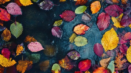 Poster - Autumn leaves water lens plants. Generative AI