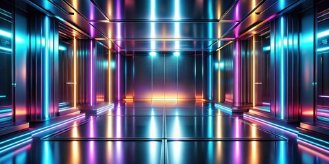Fototapete - Abstract futuristic background with sleek metallic surfaces and glowing neon accents, futuristic, modern, abstract