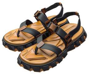 Modern female sandals for outdoors activity. Close up over transparent backdrop