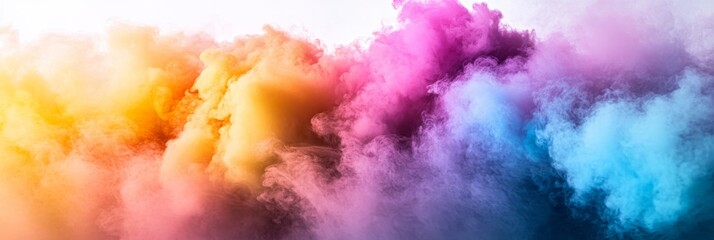 A mesmerizing swirl of multicolored smoke fills the air, resembling an explosion of vibrant holi powders, creating a stunning visual spectacle of swirling colors