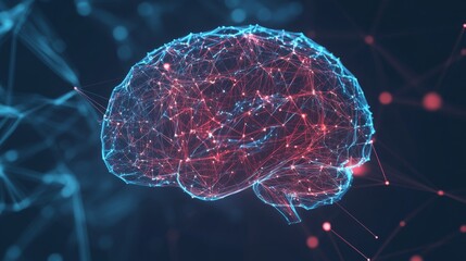 Wall Mural - Conceptual image of a brain with digital, glowing elements and interconnected lines, representing the generation and flow of new ideas.