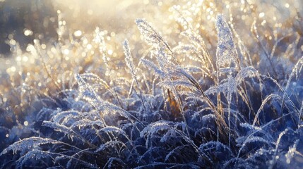 Wall Mural - Meadow, grass, frost, sparkling. Generative AI