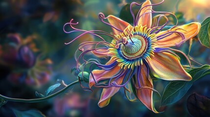 Wall Mural - Passionflower bloom vibrant nature. Generative AI