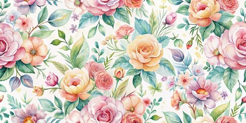 Poster - Background of delicate watercolor flowers in a seamless pattern, floral, wallpaper, texture, background, watercolor