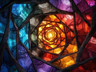 Poster - Stained glass: Interlocking spirals of contrasting colors, creating a hypnotic vortex.