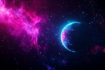 Wall Mural - a vibrant blue planet, bathed in an ethereal glow, orbits within a swirling cosmic nebula, a captiva