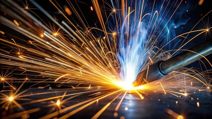 Poster - Realistic sparks from metal welding isolated on black background, welding, sparks, flare, metal, iron, industry