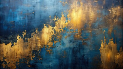 Leinwandbilder - Abstract dark blue and gold painting on canvas background , abstract, art, background, blue, canvas, creativity, design