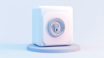 
cartoon 3d icon of safe with lock. 3d illustration for finance and banking on white background. simple 3d rendering of safe on platform, white background