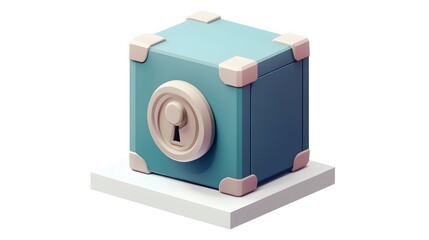 Wall Mural - 
cartoon 3d icon of safe with lock. 3d illustration for finance and banking on white background. simple 3d rendering of safe on platform, white background