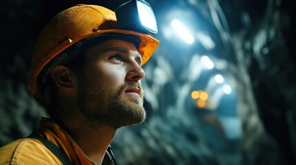 Wall Mural - Mine engineer using a gas detector to ensure safe air quality in the underground mine