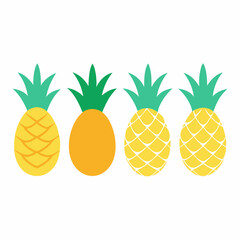 Wall Mural - Minimalist Pineapple Fruit Vector Art Set of 4 on White Background