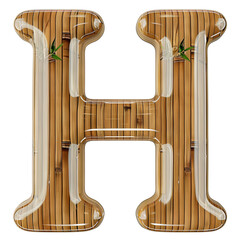 wood bamboo H alphabet Realistic 3D on white background. Generative AI