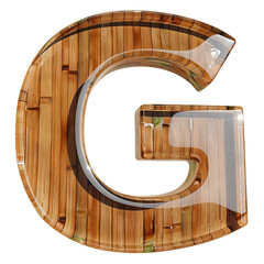 wood bamboo G alphabet Realistic 3D on white background. Generative AI