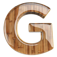 wood bamboo G alphabet Realistic 3D on white background. Generative AI