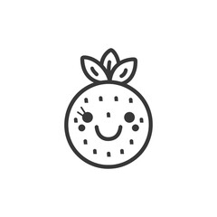 Wall Mural - Smiling Strawberry with Leaves and Seeds Outline Icon