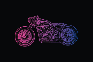 Wall Mural - Classic vintage motorcycle. Original vector illustration in vintage style isolated on black background. T-shirt design.