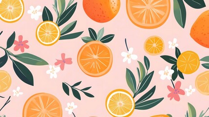 Floral, Flowers, Fruits, Shapes, Pink and Orange, Abstract Image, Texture, Pattern Background, Wallpaper, Cover and Screen for Smartphone, Cell Phone, PC, Laptop, 9:16 and 16:9 Format