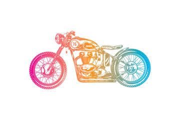 Classic vintage motorcycle. Original vector illustration in vintage style isolated on white background. T-shirt design.