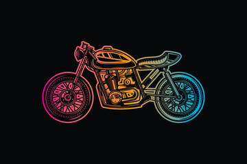 Wall Mural - Cafe racer custom motorcycle. Original vector illustration in vintage style isolated on black background. T-shirt design.