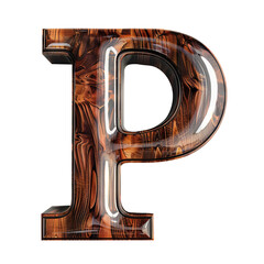 wood glossy P alphabet Realistic 3D on white background. Generative AI