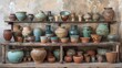 © Neuraldesign - A market table filled with colorful pottery, including vases, bowls, and cups, a beautiful collection of handmade ceramics, perfect for home decor or gifts.