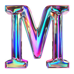 hologram glass glossy M alphabet Realistic 3D on white background. Generative AI