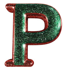 green red glitter P alphabet Realistic 3D on white background. Generative AI