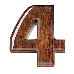 wood 4 number alphabet Realistic 3D on white background. Generative AI