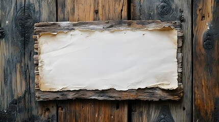 Blank white torn paper on a rustic weathered wooden wall