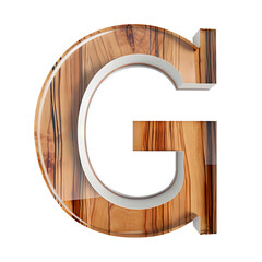 wood G alphabet Realistic 3D on white background. Generative AI