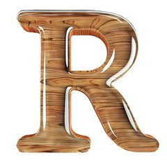 wood R alphabet Realistic 3D on white background. Generative AI