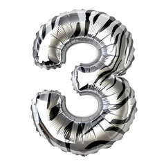 Zebra style 3 number alphabet Realistic 3D on white background. Generative AI