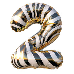 Zebra style 2 number alphabet Realistic 3D on white background. Generative AI