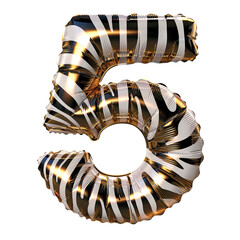 Zebra style 5 number alphabet Realistic 3D on white background. Generative AI