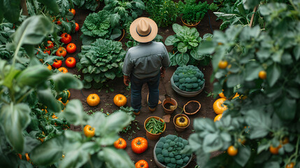 Man Watering Vegetable Garden | Sustainable Home Gardening and Organic Farming Practices