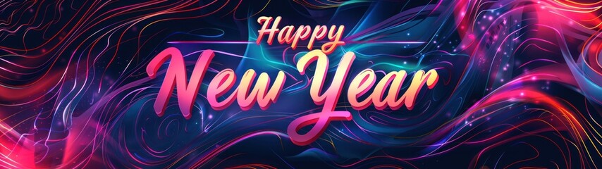 Wall Mural - A bright and colorful New Year celebration with the text 