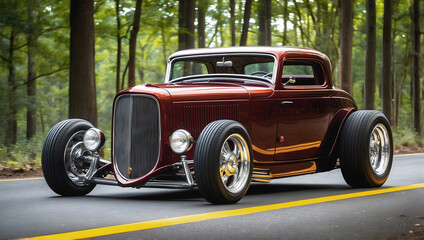 Beautiful unique orange brown vintage hot rod car front view, automotive background, tuning template, wallpaper, auto transport