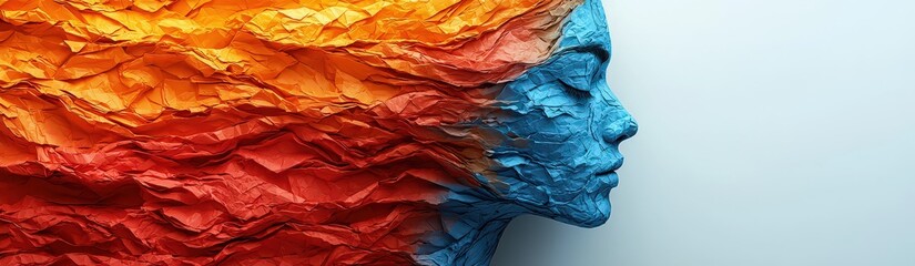 Wall Mural - Abstract, colorful, crumpled paper human head profile 