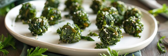 Wall Mural - Crispy Nettle Snacks Tasty Spring Greens Starter