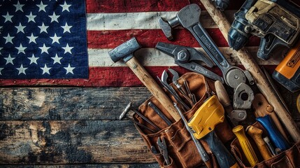 American Flag with Assorted Tools