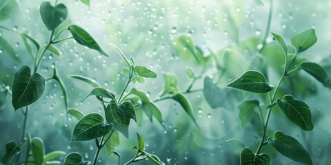 Sticker - Green leaves and stems of plants obscured by foggy frosted glass