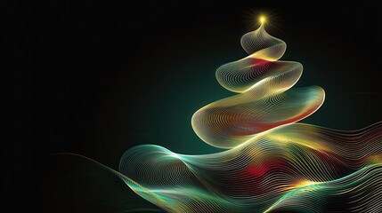 Aufkleber - Colorful abstract lines form an elegant silhouette of a Christmas tree, radiating a festive glow on a dark backdrop. Generative AI