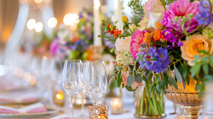 an ornate floral centerpiece with candles and bespoke place settings, capturing the essence of luxury event desig