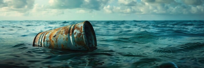 Poster - Old, worn boat adrift in the sea