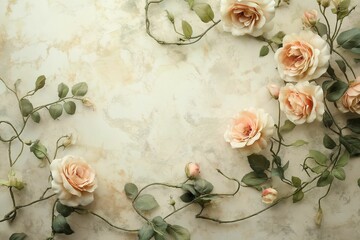 Wall Mural - Faded Florals with delicate roses and vines, giving a romantic vintage feel