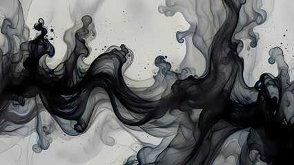 Wall Mural - Abstract background that captures the ethereal movement of ink in water, forming soft, smoky tendrils