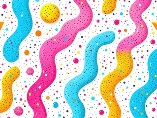 Wall Mural - Colorful and playful pattern with vibrant geometric shapes, stripes, dots, swirls, seamless repeating patterns