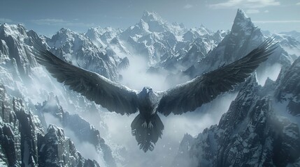 Canvas Print - Eagle Soaring Above Majestic Mountains