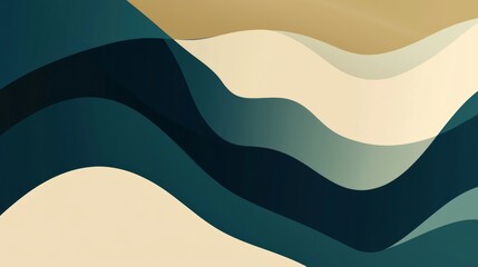 Wall Mural - Teal and beige waves are flowing on this minimalist abstract design, perfect for a website banner or social media post. The curvy lines create a sense of movement and energy